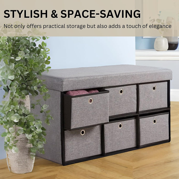 folding fabric ottoman storage box with 6 storage drawers - sedol (3)