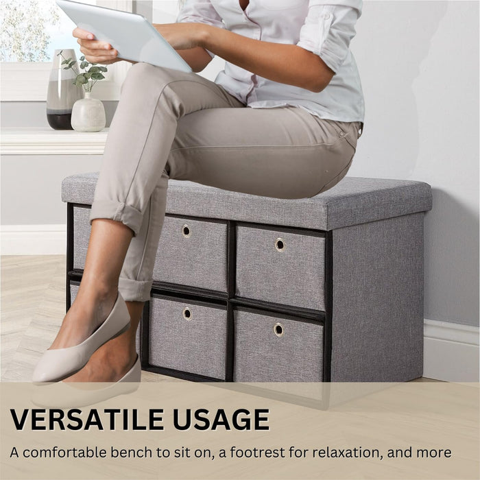 folding fabric ottoman storage box with 6 storage drawers - sedol (4)