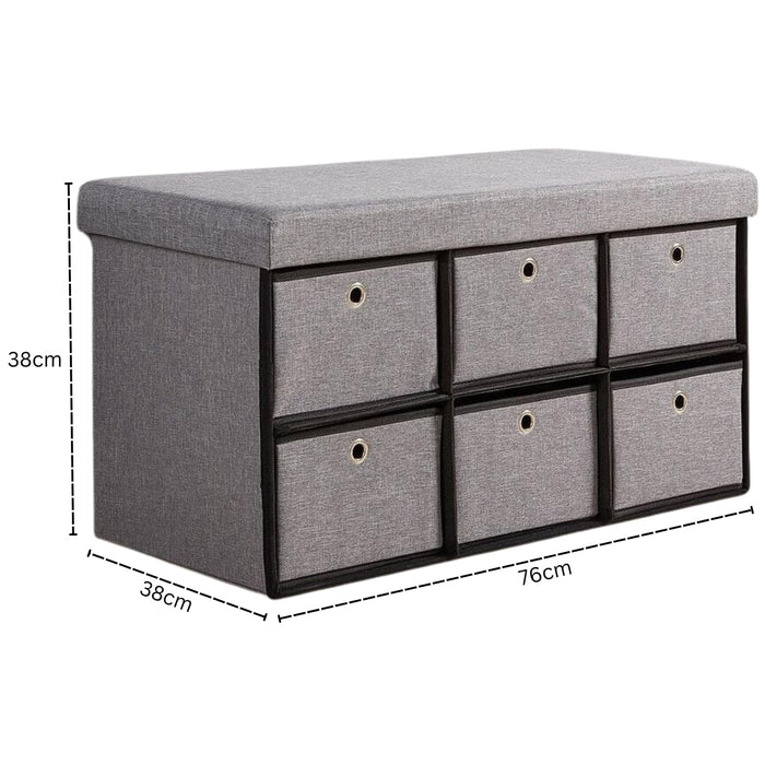 folding fabric ottoman storage box with 6 storage drawers - sedol (7)