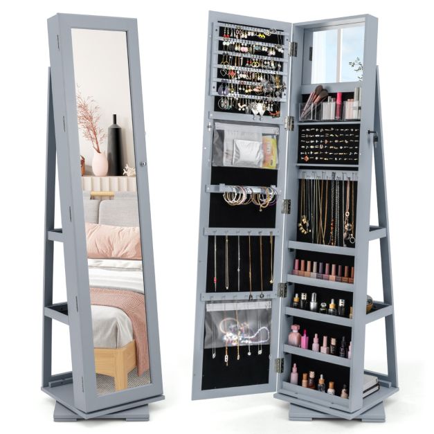 SEDOL 360° Rotating Full-Length Mirrored Jewellery Cabinet | Lockable Jewellery Armoire with 3-Tier Rear Display Shelves | Ultra-Large Storage for 120 Earrings, 78 Rings & 24 Necklaces | Velvet-Lined Boutique Organiser