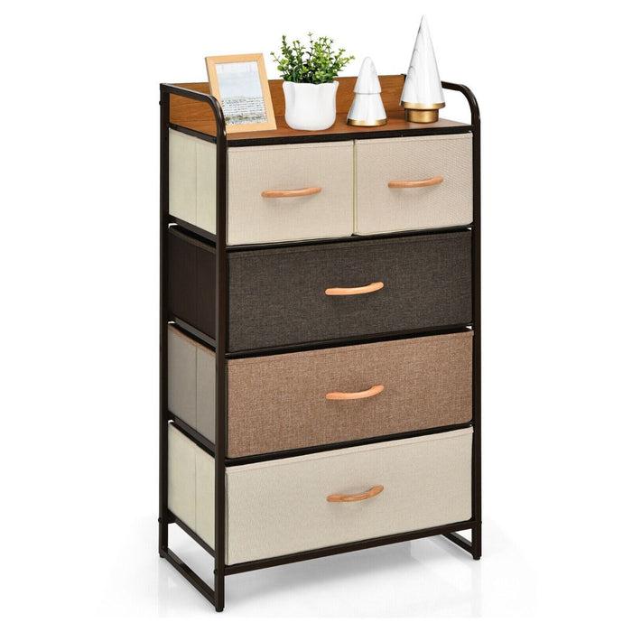 Vertical Dresser Storage Tower with Wooden Top and 5 Drawers
