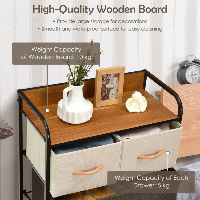 Vertical Dresser Storage Tower with Wooden Top and 5 Drawers
