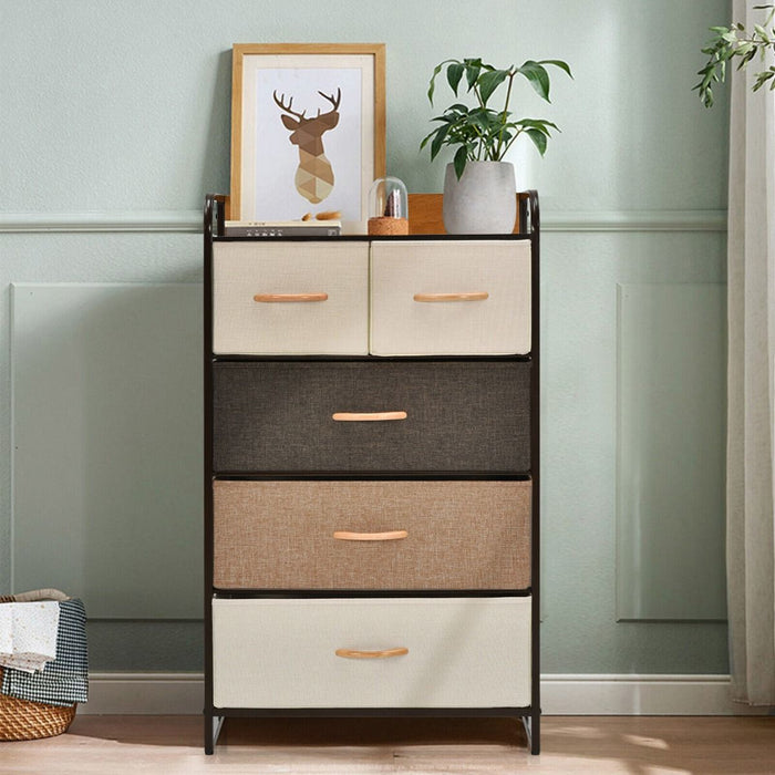 Vertical Dresser Storage Tower with Wooden Top and 5 Drawers