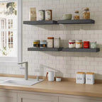 SEDOL Floating Wall Shelf Dark Grey Wooden Storage Rack for Books CD Display Floating Bookshelf for Kitchen Living Room Bedroom Wall Decor Home Office Organizer