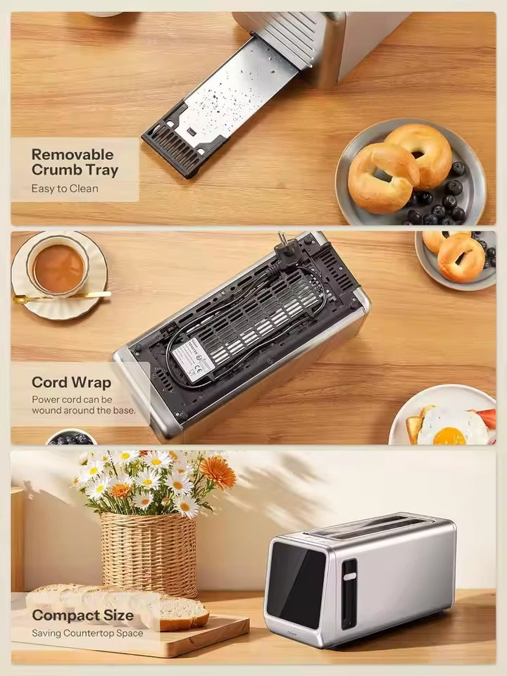 SEDOL 4 Slice Toaster 1450W Digital Smart Toaster with Extra Long Slots Large LCD Display 6 Browning Levels and 5 Bread Modes Stainless Steel Breakfast Station UK Plug