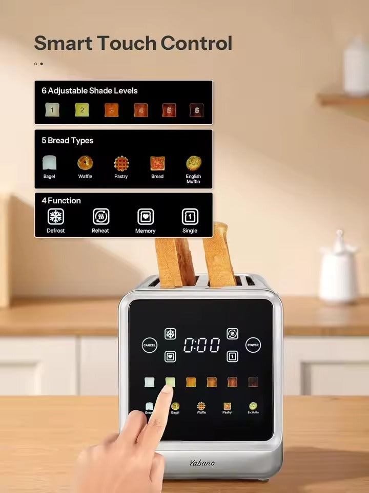 SEDOL 4 Slice Toaster 1450W Digital Smart Toaster with Extra Long Slots Large LCD Display 6 Browning Levels and 5 Bread Modes Stainless Steel Breakfast Station UK Plug