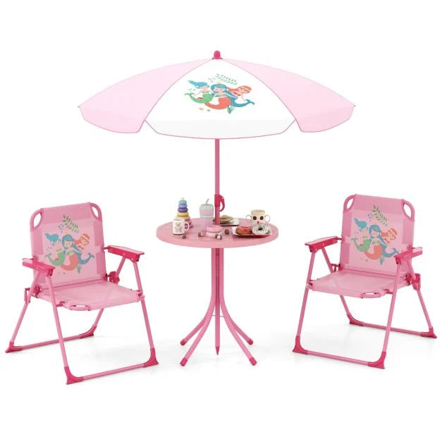 SEDOL 4-Piece Portable Kids Picnic Table & Folding Chair Set | Height-Adjustable Sun Umbrella | Heavy-Duty 75KG Capacity Chairs with Safety Locks | Weatherproof HDPE Tabletop for Beach, Park & Garden