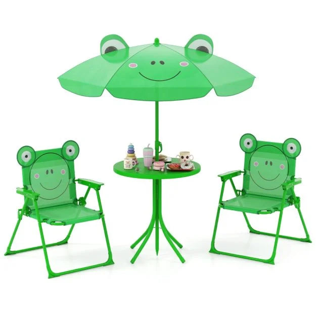 SEDOL 4-Piece Portable Kids Picnic Table & Folding Chair Set | Height-Adjustable Sun Umbrella | Heavy-Duty 75KG Capacity Chairs with Safety Locks | Weatherproof HDPE Tabletop for Beach, Park & Garden