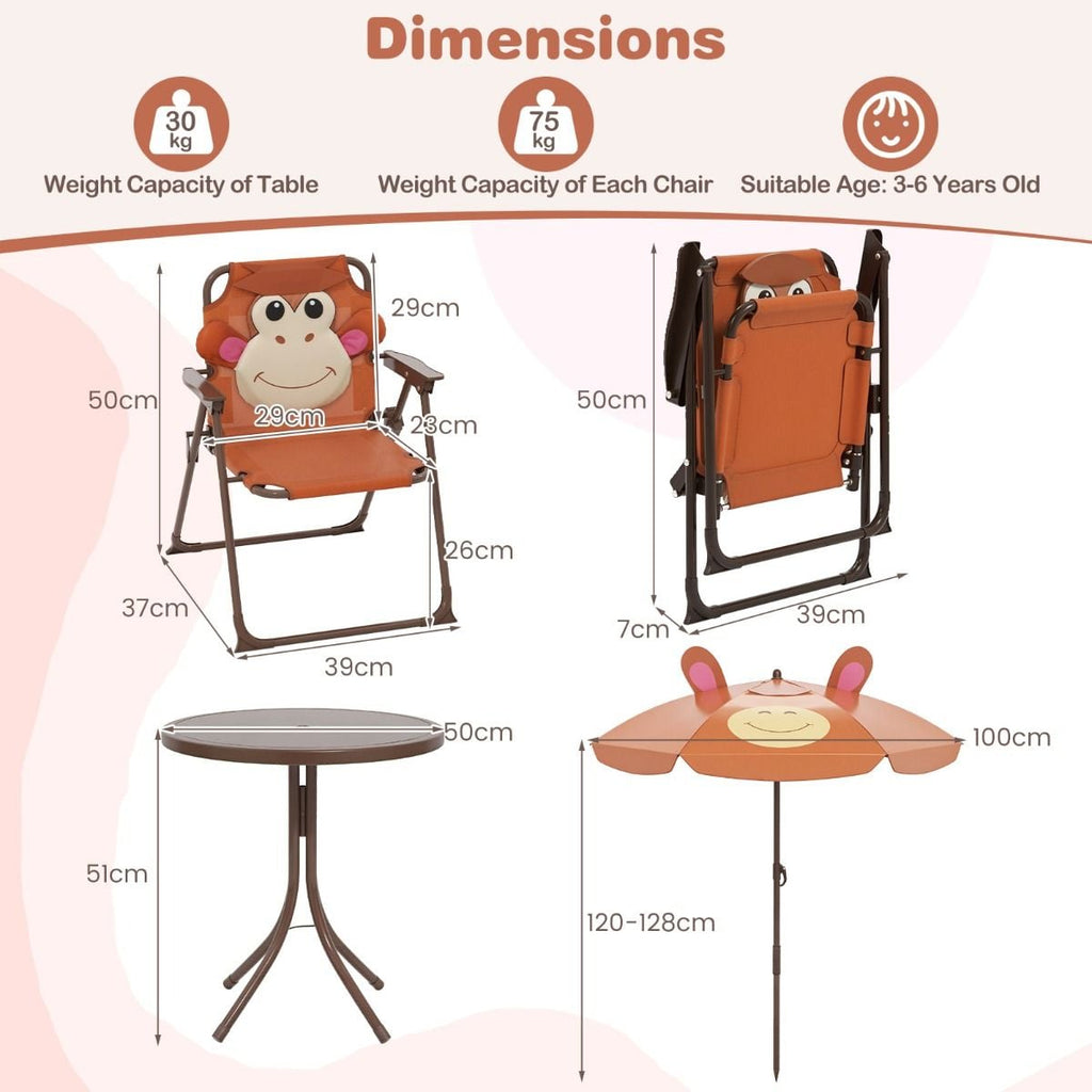 SEDOL 4-Piece Portable Kids Picnic Table & Folding Chair Set | Height-Adjustable Sun Umbrella | Heavy-Duty 75KG Capacity Chairs with Safety Locks | Weatherproof HDPE Tabletop for Beach, Park & Garden