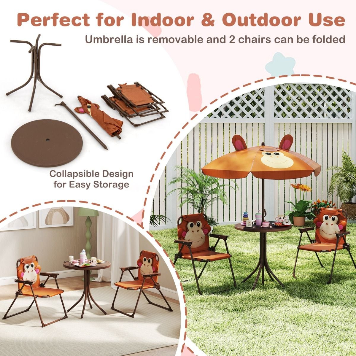 SEDOL 4-Piece Portable Kids Picnic Table & Folding Chair Set | Height-Adjustable Sun Umbrella | Heavy-Duty 75KG Capacity Chairs with Safety Locks | Weatherproof HDPE Tabletop for Beach, Park & Garden