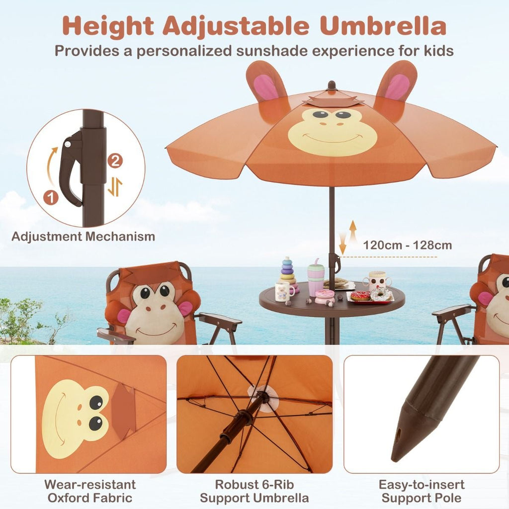 SEDOL 4-Piece Portable Kids Picnic Table & Folding Chair Set | Height-Adjustable Sun Umbrella | Heavy-Duty 75KG Capacity Chairs with Safety Locks | Weatherproof HDPE Tabletop for Beach, Park & Garden