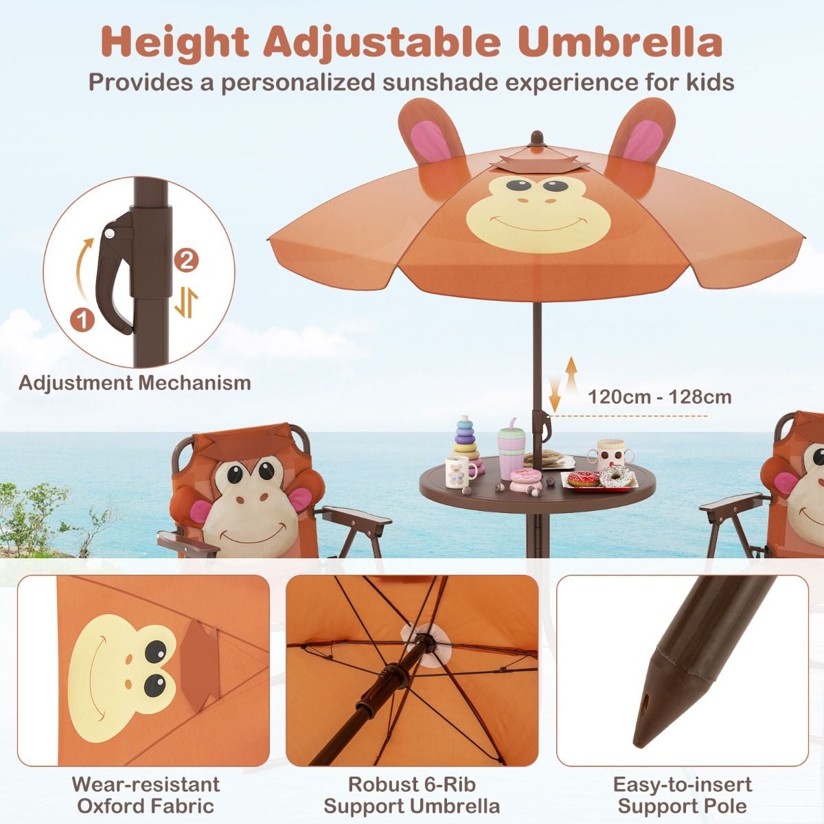 SEDOL 4-Piece Portable Kids Picnic Table & Folding Chair Set | Height-Adjustable Sun Umbrella | Heavy-Duty 75KG Capacity Chairs with Safety Locks | Weatherproof HDPE Tabletop for Beach, Park & Garden
