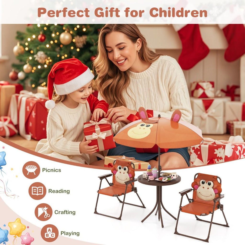 SEDOL 4-Piece Portable Kids Picnic Table & Folding Chair Set | Height-Adjustable Sun Umbrella | Heavy-Duty 75KG Capacity Chairs with Safety Locks | Weatherproof HDPE Tabletop for Beach, Park & Garden