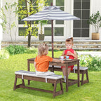 SEDOL Kids 4-Seater Garden Picnic Table Set | Solid Fir Wood Outdoor Activity Table with 3-Height Adjustable Umbrella | 2 Padded Bench Cushions | 150KG Heavy-Duty Bench Capacity