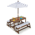 SEDOL Kids 4-Seater Garden Picnic Table Set | Solid Fir Wood Outdoor Activity Table with 3-Height Adjustable Umbrella | 2 Padded Bench Cushions | 150KG Heavy-Duty Bench Capacity