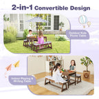 SEDOL Kids 4-Seater Garden Picnic Table Set | Solid Fir Wood Outdoor Activity Table with 3-Height Adjustable Umbrella | 2 Padded Bench Cushions | 150KG Heavy-Duty Bench Capacity