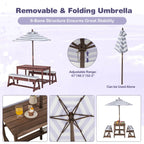 SEDOL Kids 4-Seater Garden Picnic Table Set | Solid Fir Wood Outdoor Activity Table with 3-Height Adjustable Umbrella | 2 Padded Bench Cushions | 150KG Heavy-Duty Bench Capacity