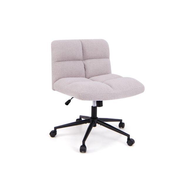SEDOL Modern Cross-Legged Office Chair with Wheels | Extra-Wide U-Shaped Swivel Task Chair | Textured Lamb Fleece Armless Desk Chair with 120° Rocking & 160kg Capacity