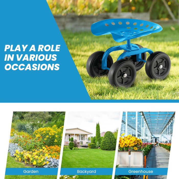 Rolling Garden Work Seat – Height Adjustable 360° Swivel Chair with Wheels & Tool Tray