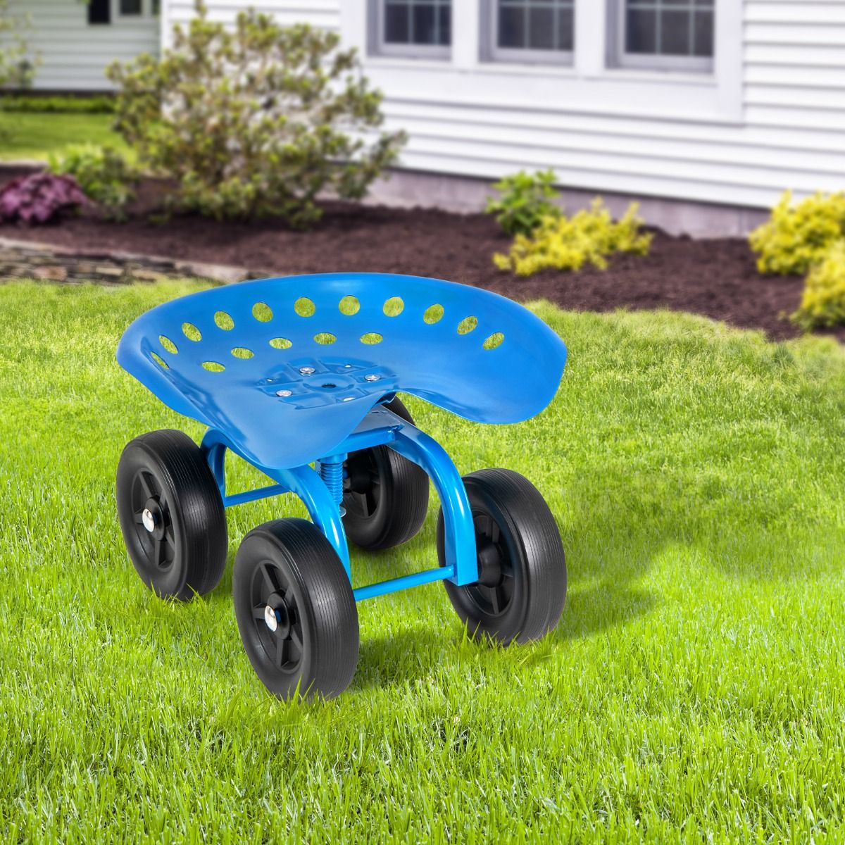 Rolling Garden Work Seat – Height Adjustable 360° Swivel Chair with Wheels & Tool Tray