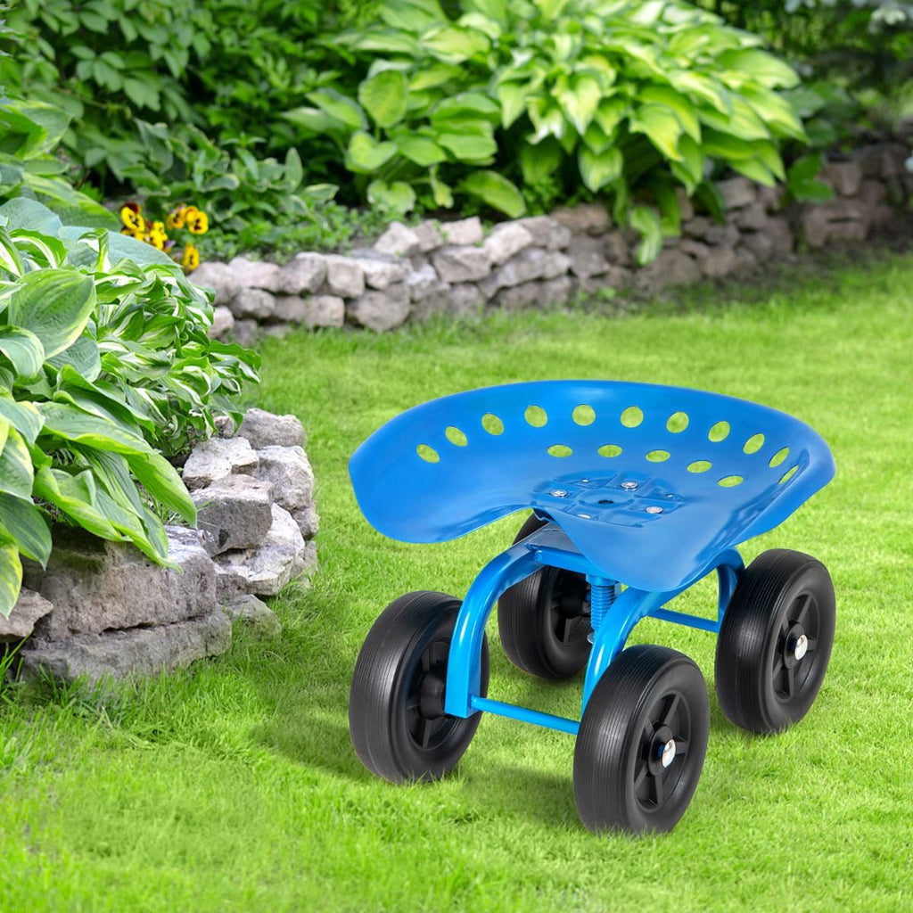 Rolling Garden Work Seat – Height Adjustable 360° Swivel Chair with Wheels & Tool Tray