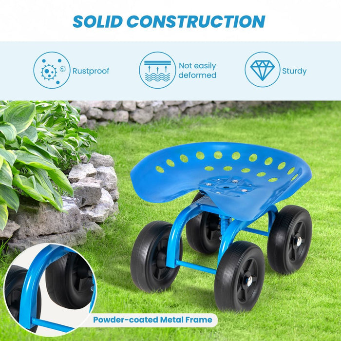 Rolling Garden Work Seat – Height Adjustable 360° Swivel Chair with Wheels & Tool Tray