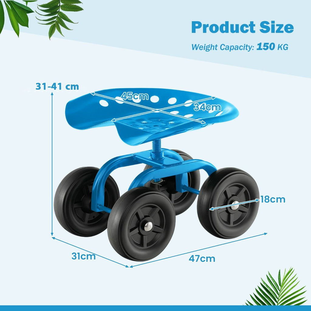 Rolling Garden Work Seat – Height Adjustable 360° Swivel Chair with Wheels & Tool Tray
