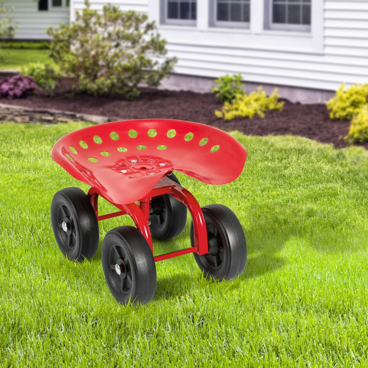 Rolling Garden Work Seat – Height Adjustable 360° Swivel Chair with Wheels & Tool Tray