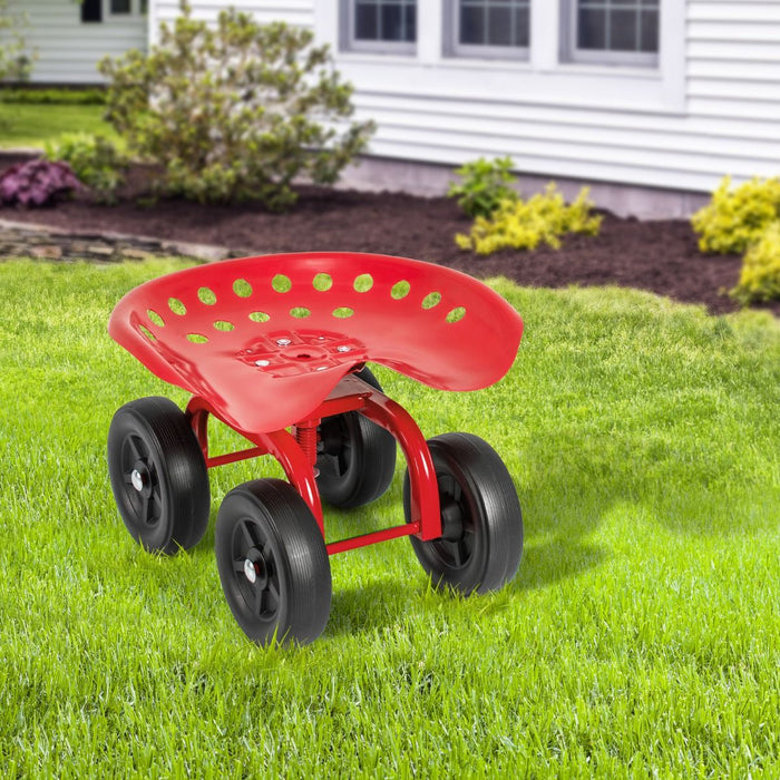 Rolling Garden Work Seat – Height Adjustable 360° Swivel Chair with Wheels & Tool Tray