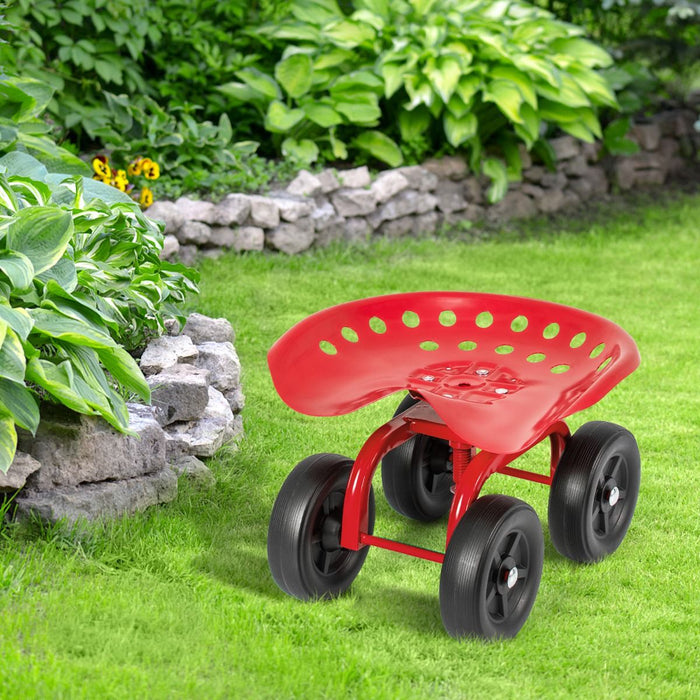 Rolling Garden Work Seat – Height Adjustable 360° Swivel Chair with Wheels & Tool Tray