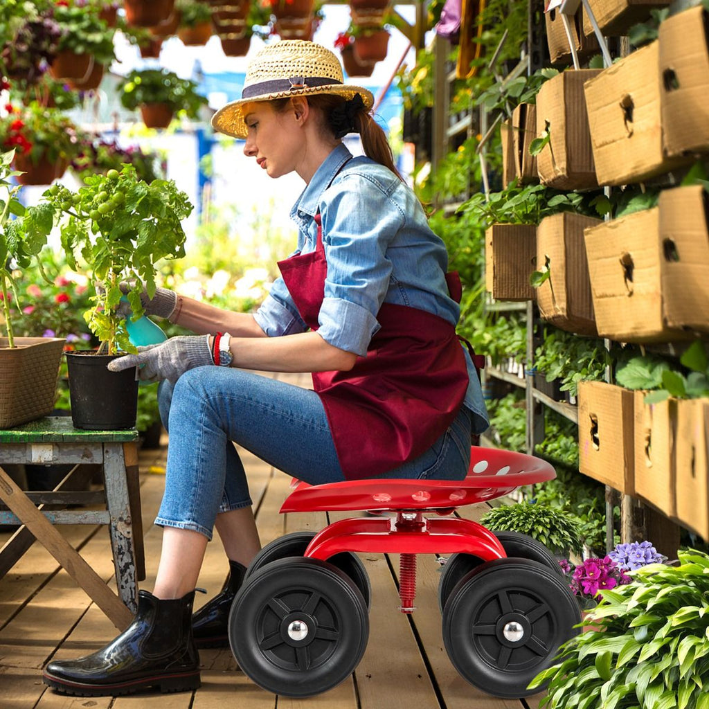 Rolling Garden Work Seat – Height Adjustable 360° Swivel Chair with Wheels & Tool Tray