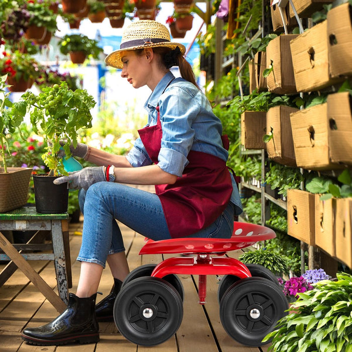 Rolling Garden Work Seat – Height Adjustable 360° Swivel Chair with Wheels & Tool Tray
