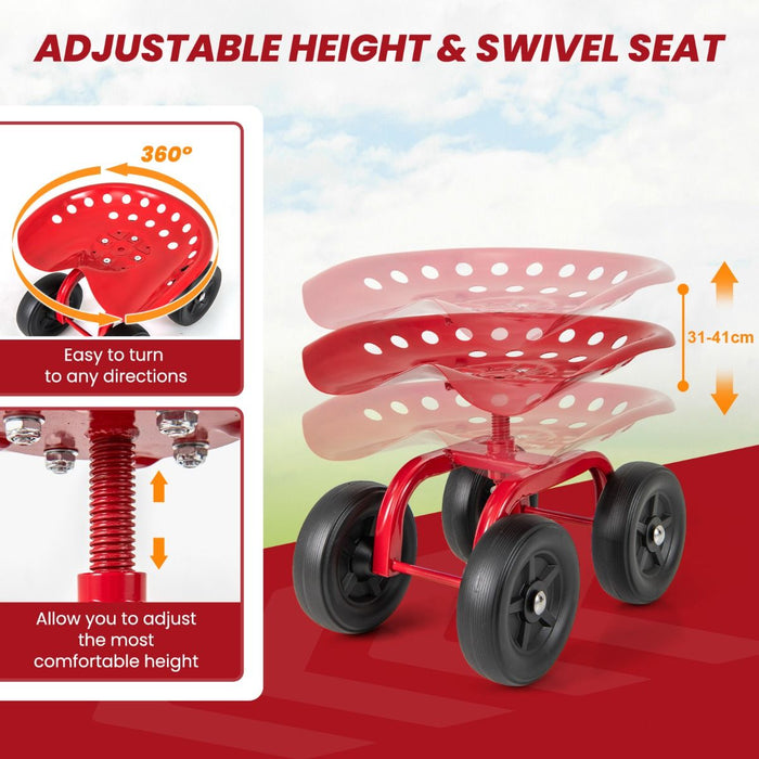 Rolling Garden Work Seat – Height Adjustable 360° Swivel Chair with Wheels & Tool Tray
