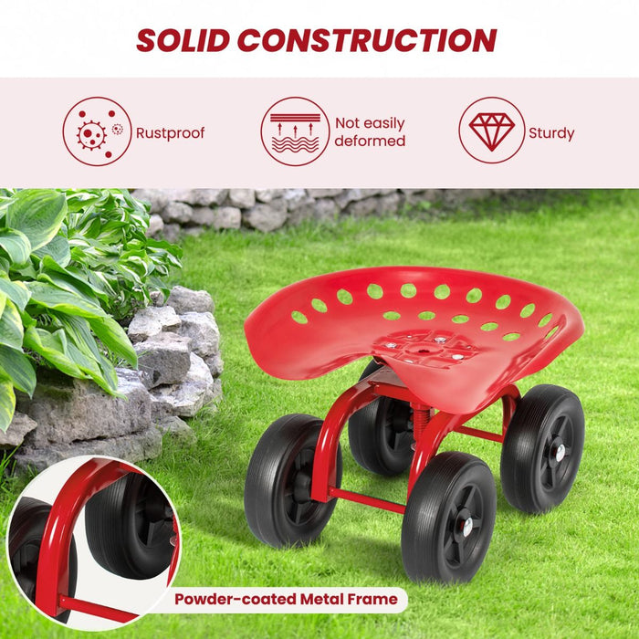 Rolling Garden Work Seat – Height Adjustable 360° Swivel Chair with Wheels & Tool Tray
