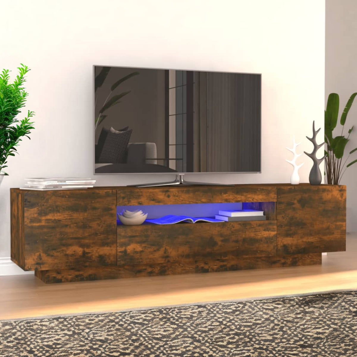 TV Stand Cabinet - 160x35x40cm Multimedia Cabinet with RGB LED Light