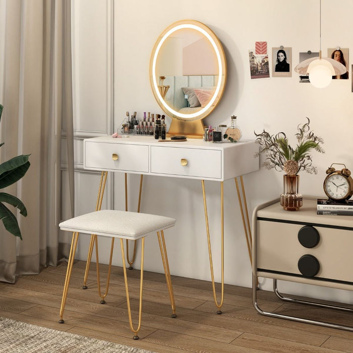SEDOL Luxury Gold Vanity Desk Set with 16-Grid Organizer and Dimmable LED Mirror