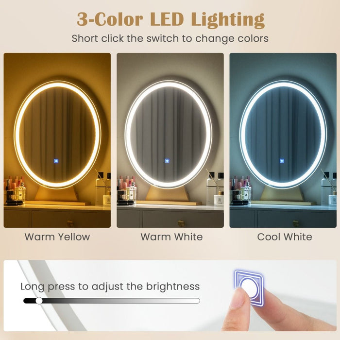 SEDOL Luxury Gold Vanity Desk Set with 16-Grid Organizer and Dimmable LED Mirror