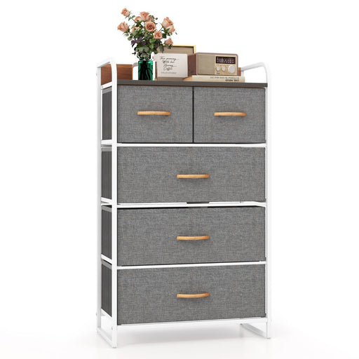 Vertical Dresser Storage Tower with Wooden Top and 5 Drawers