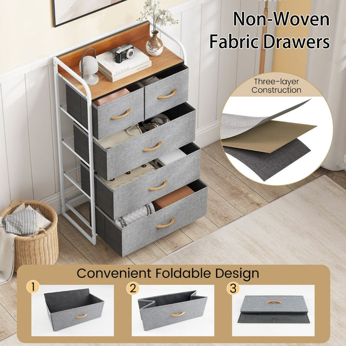Vertical Dresser Storage Tower with Wooden Top and 5 Drawers